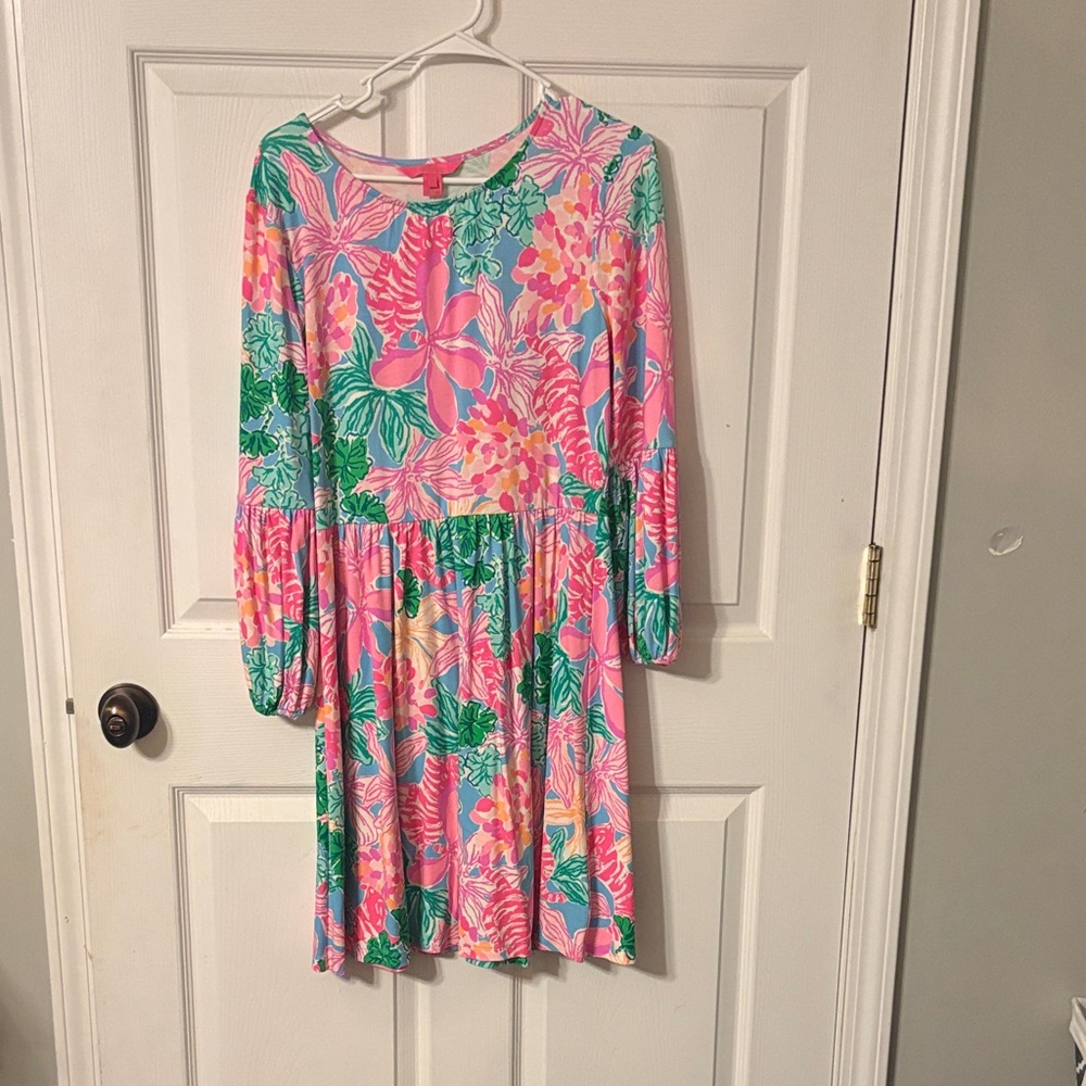 Lilly Pulitzer Pink and Green Floral Midi Dress
